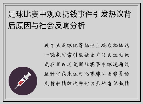 足球比赛中观众扔钱事件引发热议背后原因与社会反响分析