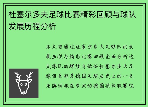 杜塞尔多夫足球比赛精彩回顾与球队发展历程分析