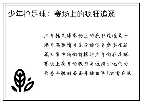 少年抢足球：赛场上的疯狂追逐