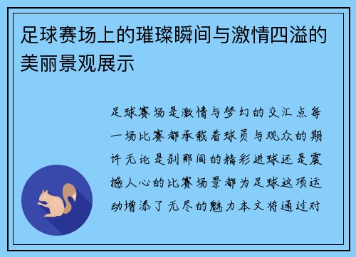 足球赛场上的璀璨瞬间与激情四溢的美丽景观展示
