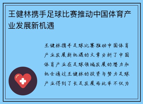 王健林携手足球比赛推动中国体育产业发展新机遇