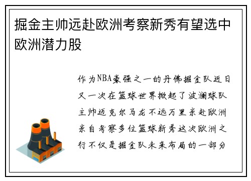 掘金主帅远赴欧洲考察新秀有望选中欧洲潜力股