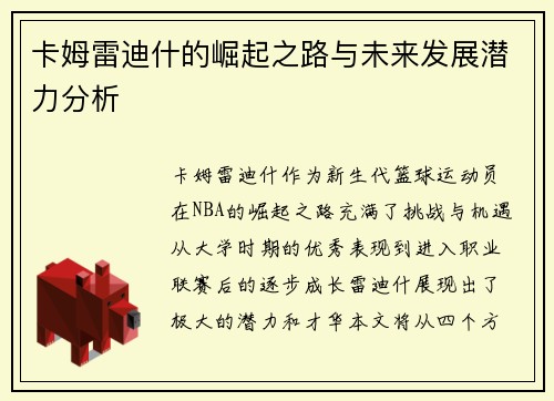 卡姆雷迪什的崛起之路与未来发展潜力分析